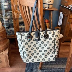 Dooney & Bourke Monogram polka dot black ivory tote XL please read